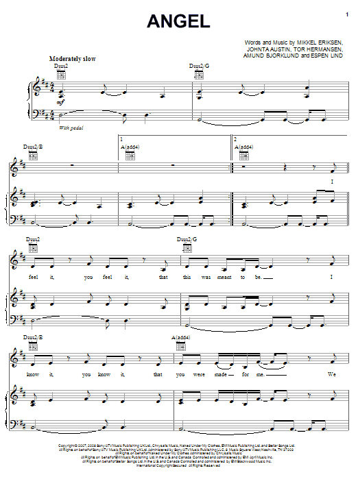 Leona Lewis Angel sheet music notes and chords arranged for Piano, Vocal & Guitar Chords (Right-Hand Melody)