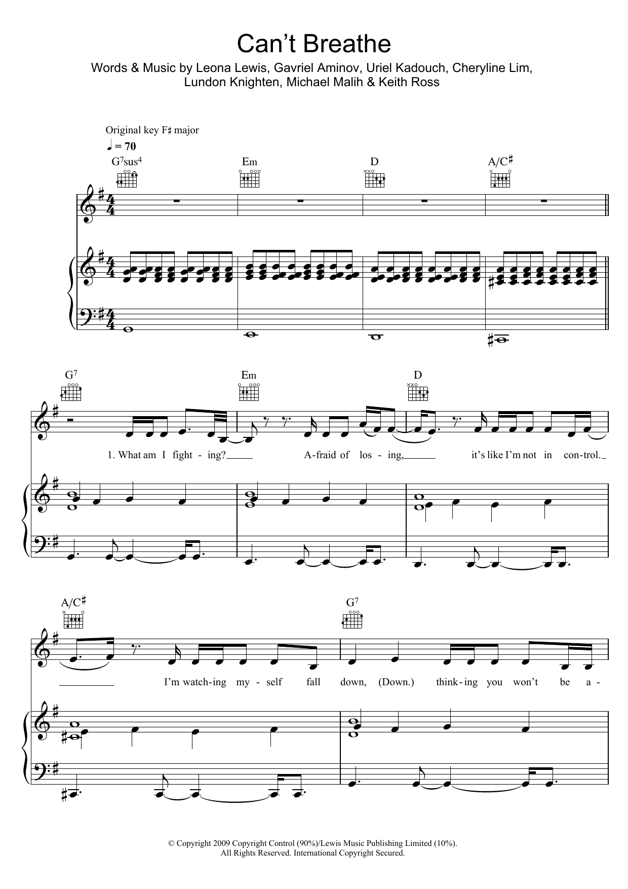 Learn to play Leona Lewis Can't Breathe sheet music for Piano, Vocal & Guitar Chords in minutes. Price: 7.8900$ Leona Lewis Can't Breathe sheet music notes and chords arranged for Piano, Vocal & Guitar Chords