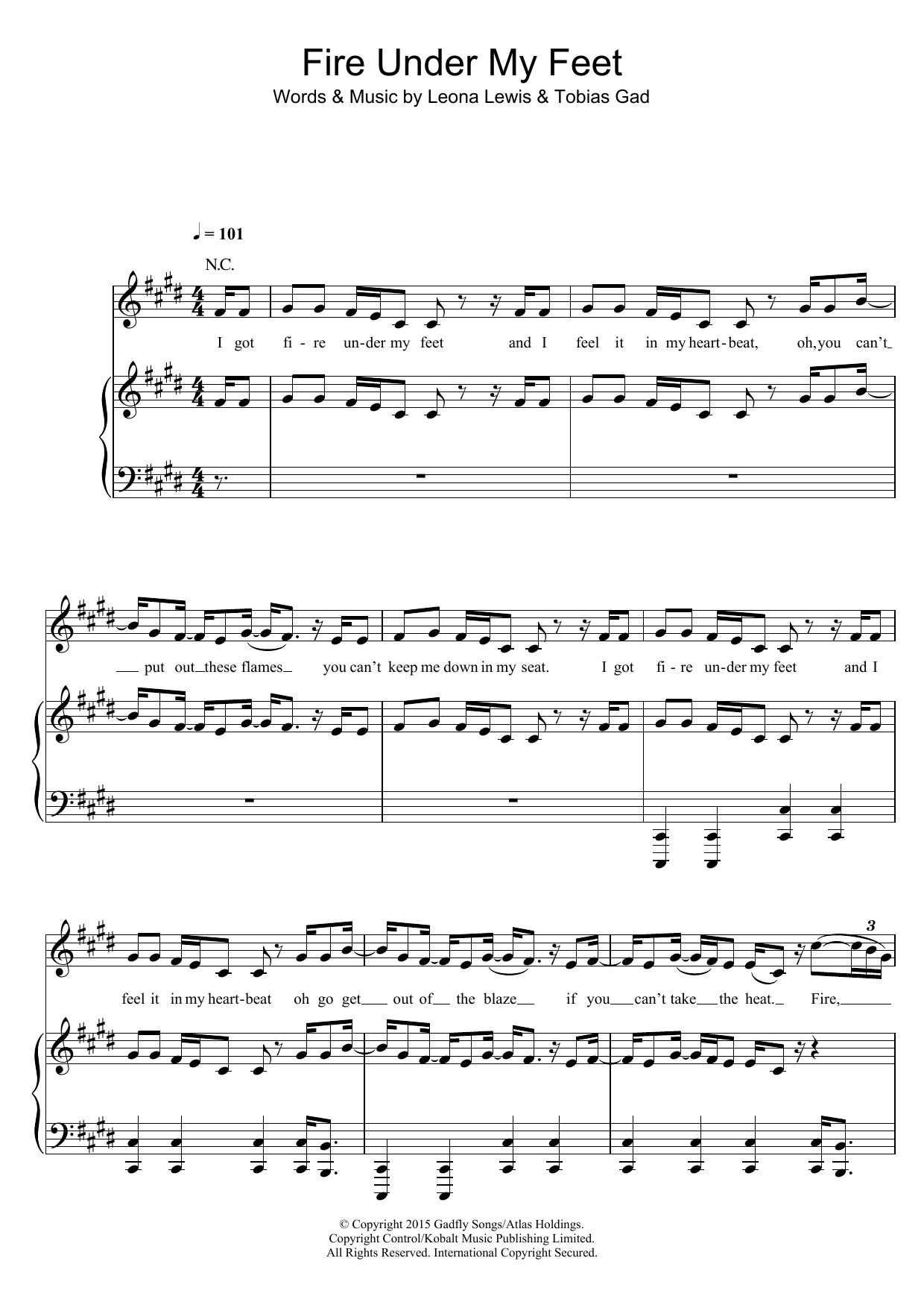 Learn to play Leona Lewis Fire Under My Feet sheet music for Piano, Vocal & Guitar Chords in minutes. Price: 7.8900$ Leona Lewis Fire Under My Feet sheet music notes and chords arranged for Piano, Vocal & Guitar Chords
