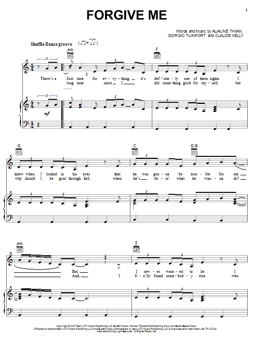 Leona Lewis Forgive Me sheet music notes and chords arranged for Piano, Vocal & Guitar Chords (Right-Hand Melody)