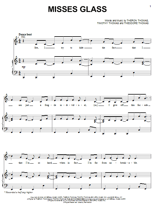 Leona Lewis Misses Glass sheet music notes and chords arranged for Piano, Vocal & Guitar Chords (Right-Hand Melody)