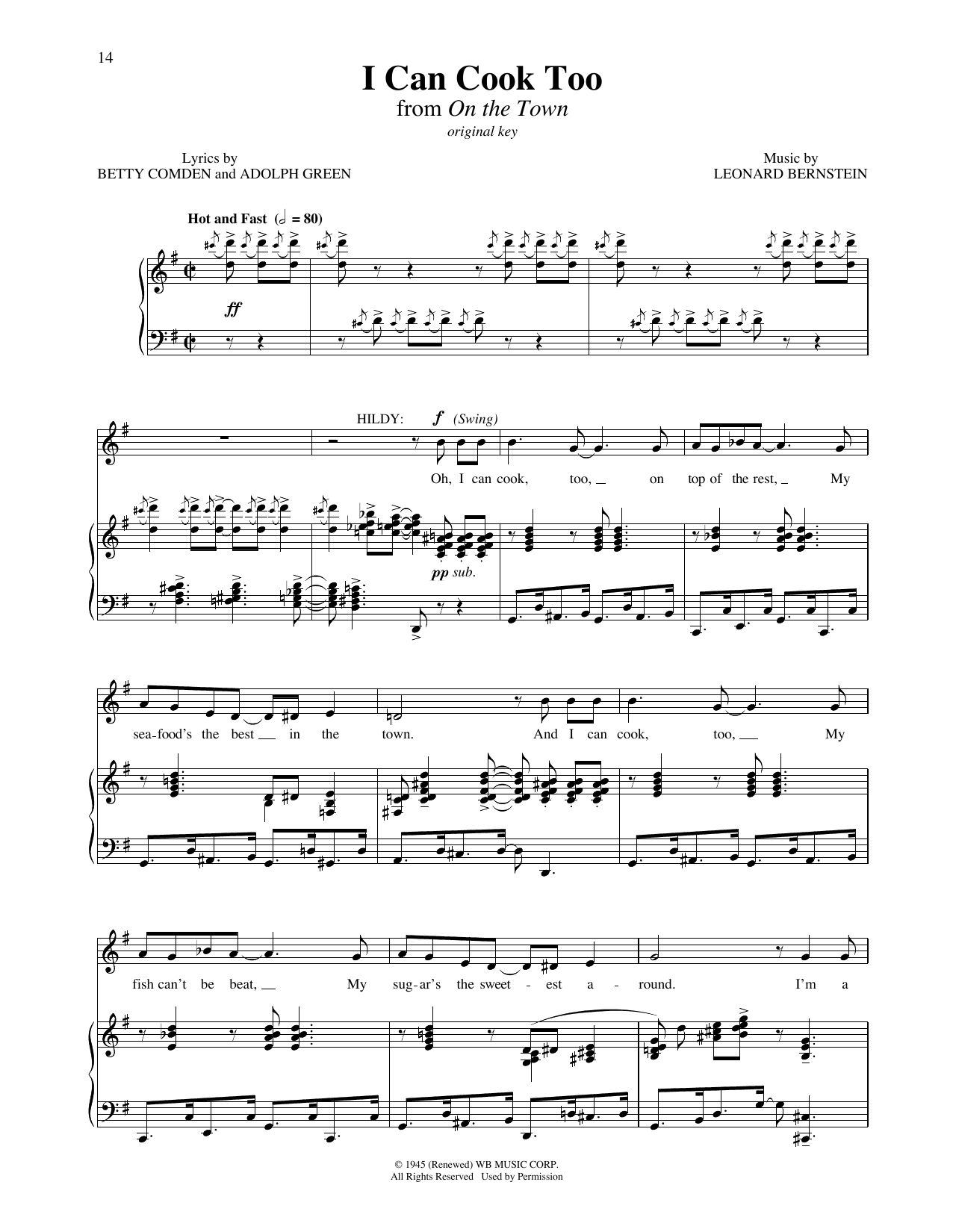 Leonard Bernstein I Can Cook Too (from On the Town) sheet music notes and chords. Download Printable PDF.