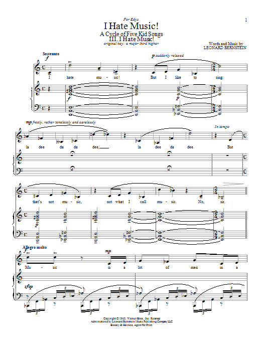 Leonard Bernstein I Hate Music! sheet music notes and chords. Download Printable PDF.