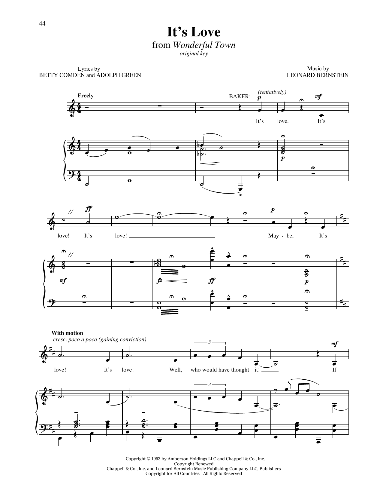 Leonard Bernstein It's Love (from Wonderful Town) sheet music notes and chords. Download Printable PDF.