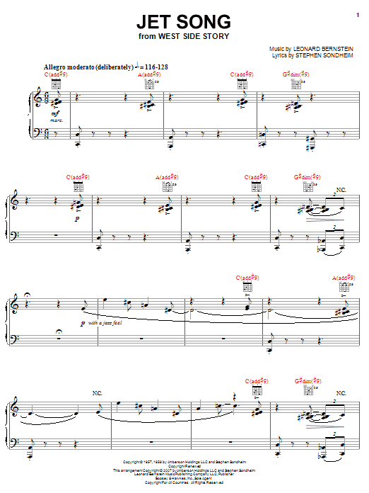 Leonard Bernstein Jet Song (from West Side Story) sheet music notes and chords. Download Printable PDF.