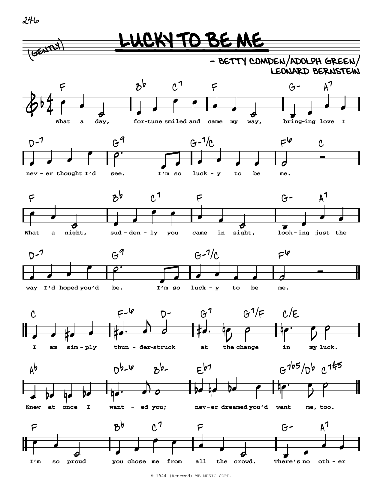 Leonard Bernstein Lucky To Be Me (High Voice) (from On The Town) sheet music notes and chords. Download Printable PDF.