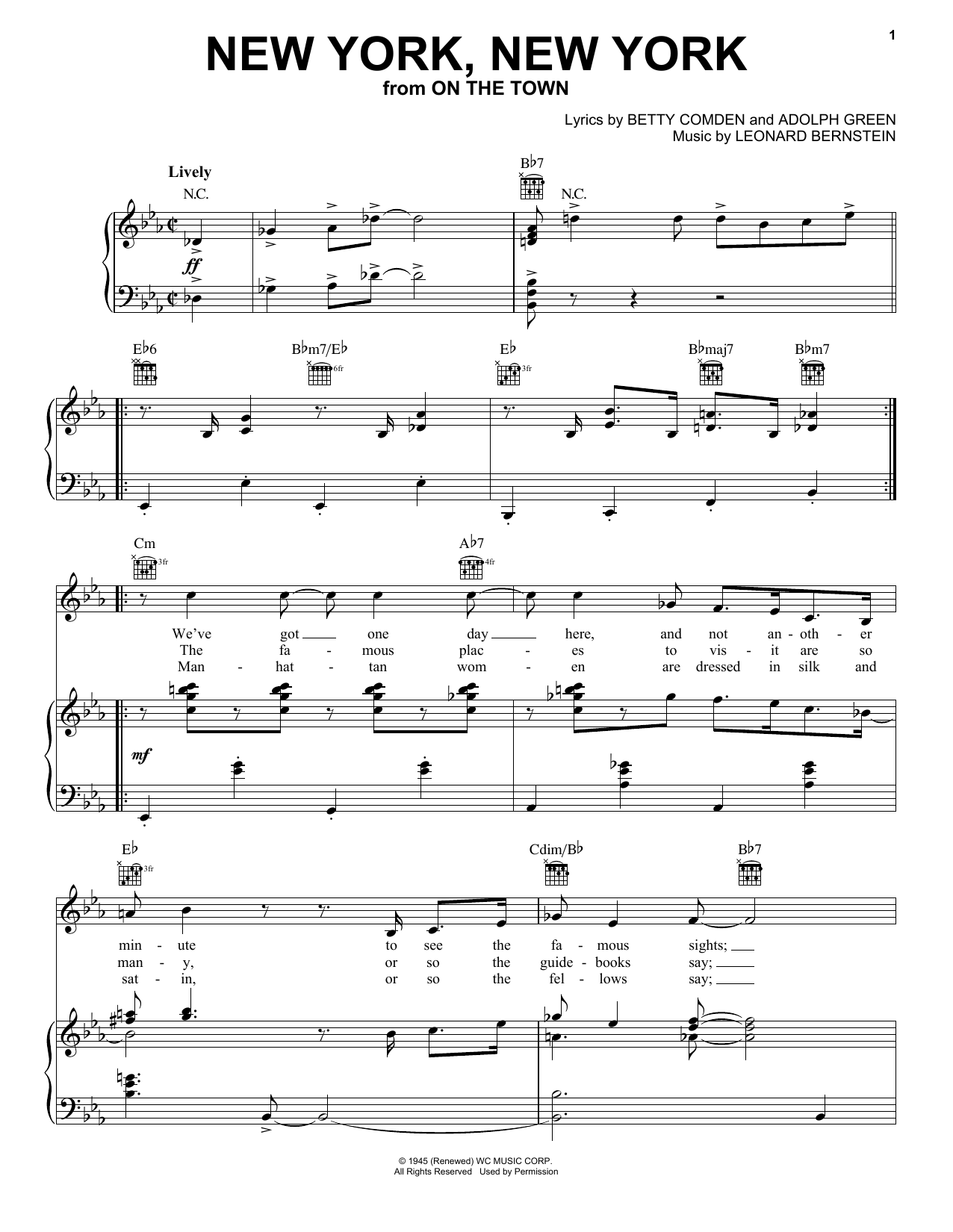 Leonard Bernstein New York, New York (from On the Town) sheet music notes and chords. Download Printable PDF.