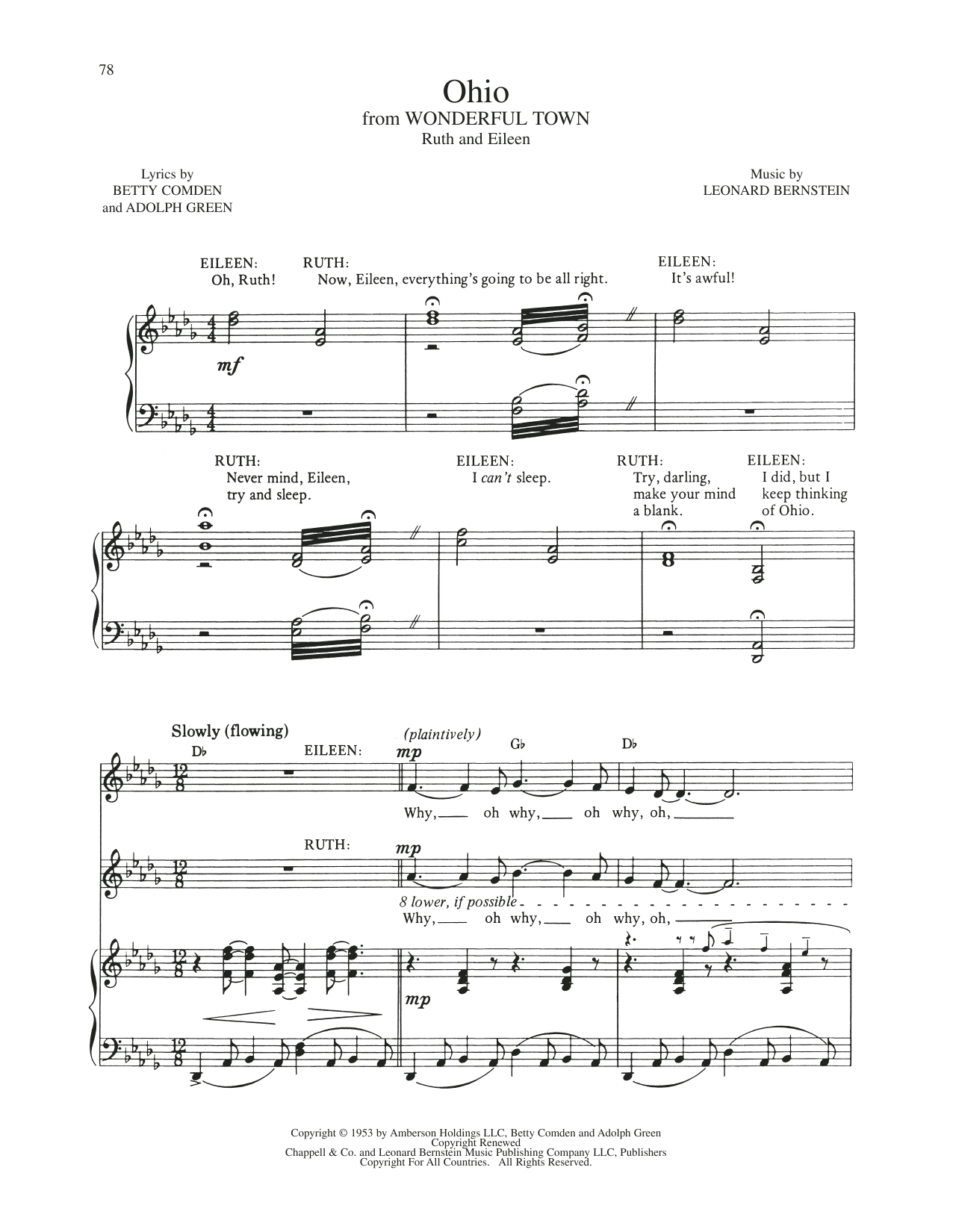 Leonard Bernstein Ohio (from Wonderful Town) sheet music notes and chords. Download Printable PDF.