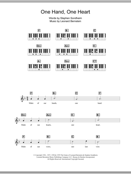 Leonard Bernstein One Hand, One Heart sheet music notes and chords. Download Printable PDF.