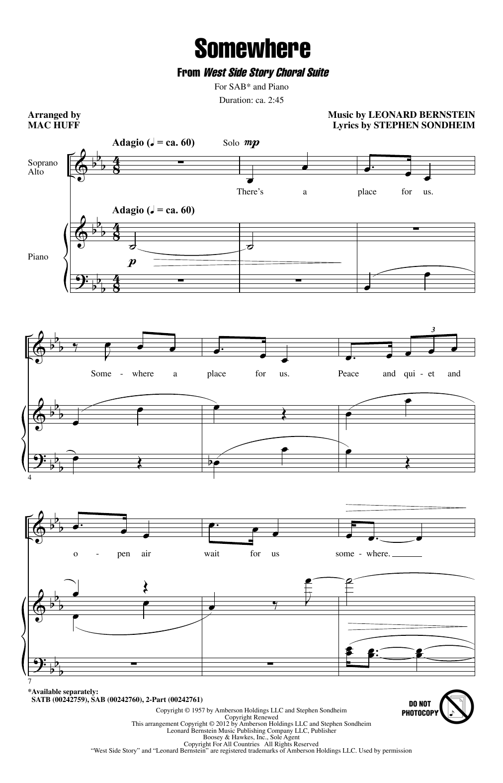 Leonard Bernstein Somewhere (from West Side Story) (arr. Mac Huff) sheet music notes and chords. Download Printable PDF.