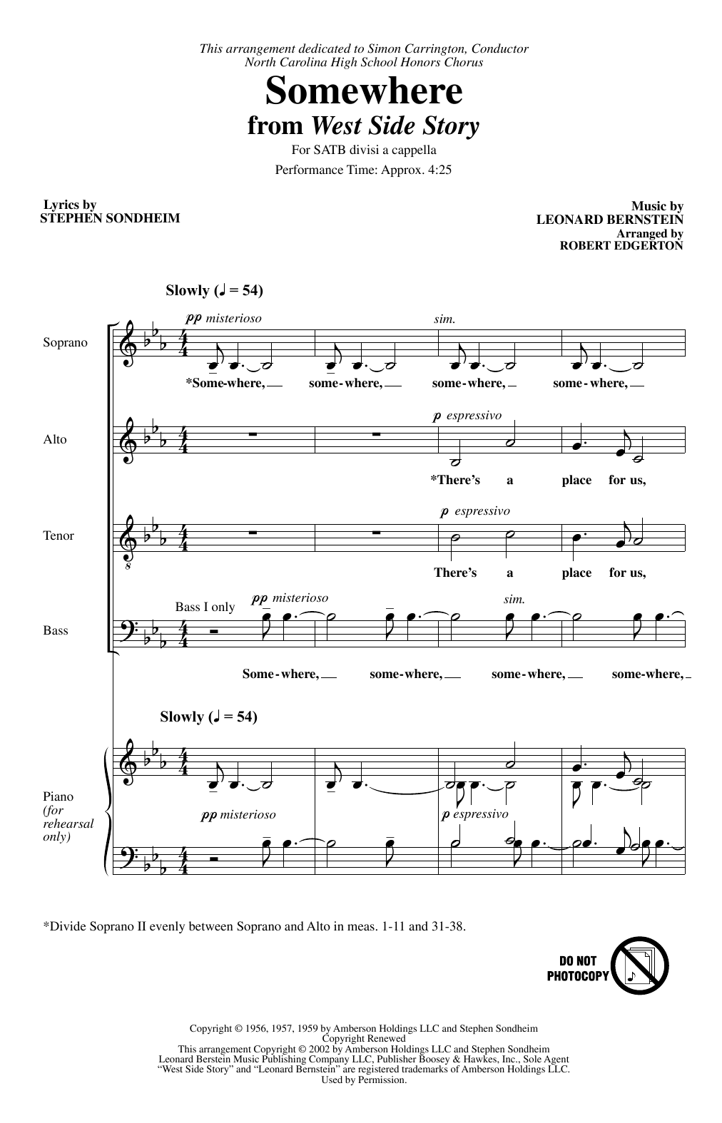 Leonard Bernstein Somewhere (from West Side Story) (arr. Robert Edgerton) sheet music notes and chords. Download Printable PDF.