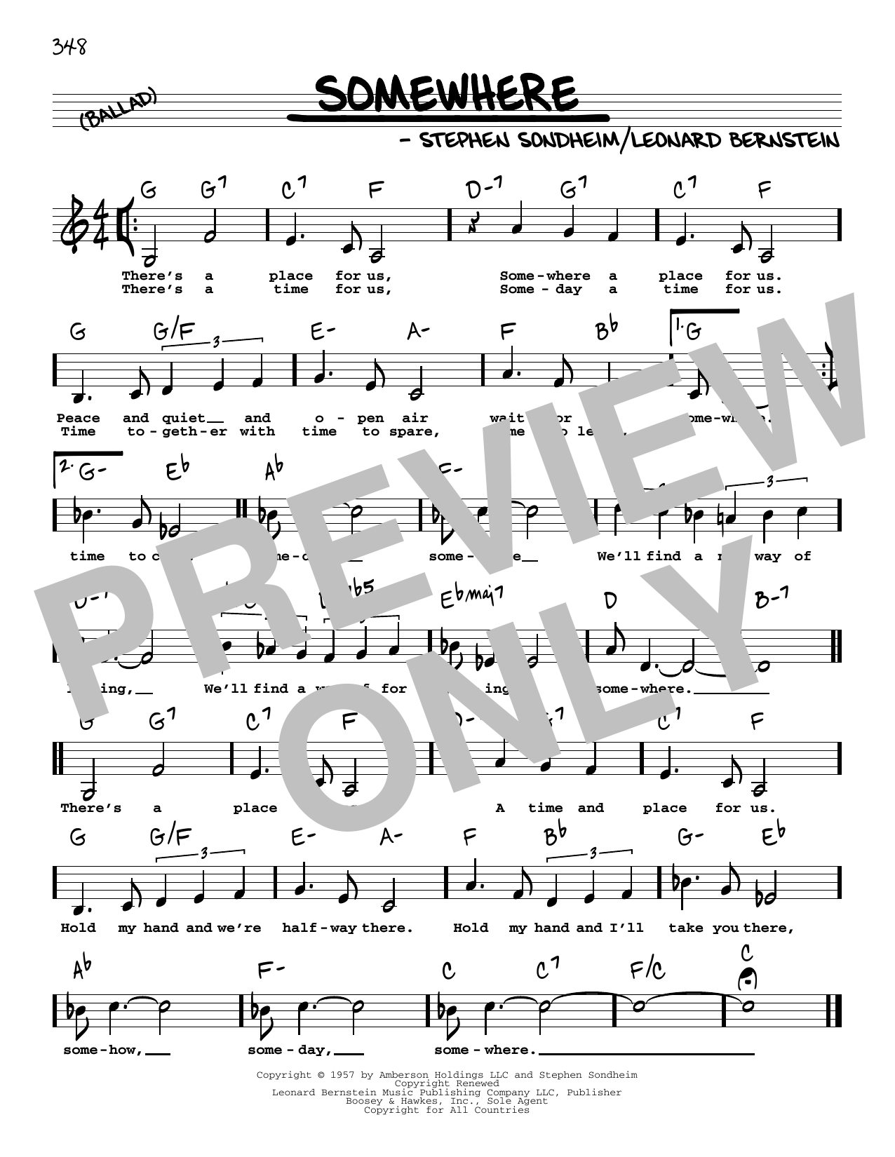 Leonard Bernstein Somewhere (from West Side Story) (Low Voice) sheet music notes and chords. Download Printable PDF.