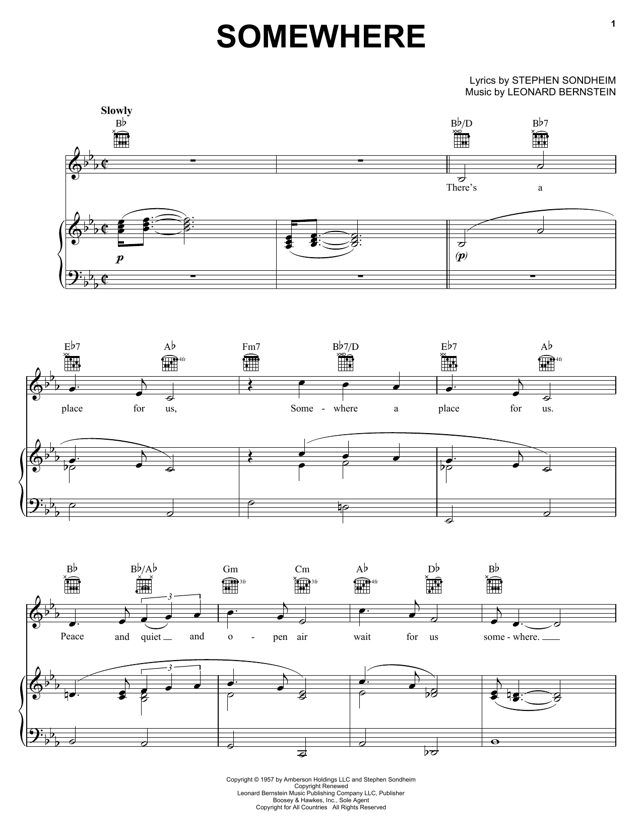 Leonard Bernstein Somewhere (from West Side Story) sheet music notes and chords. Download Printable PDF.