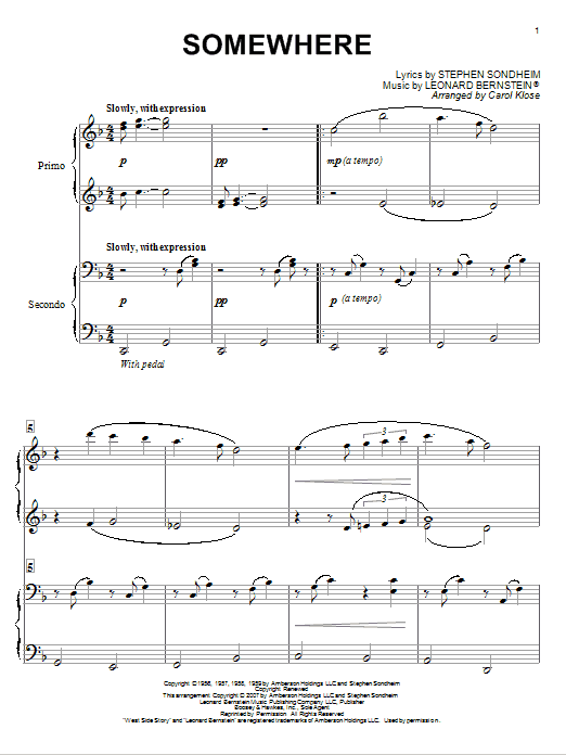 Leonard Bernstein Somewhere sheet music notes and chords. Download Printable PDF.