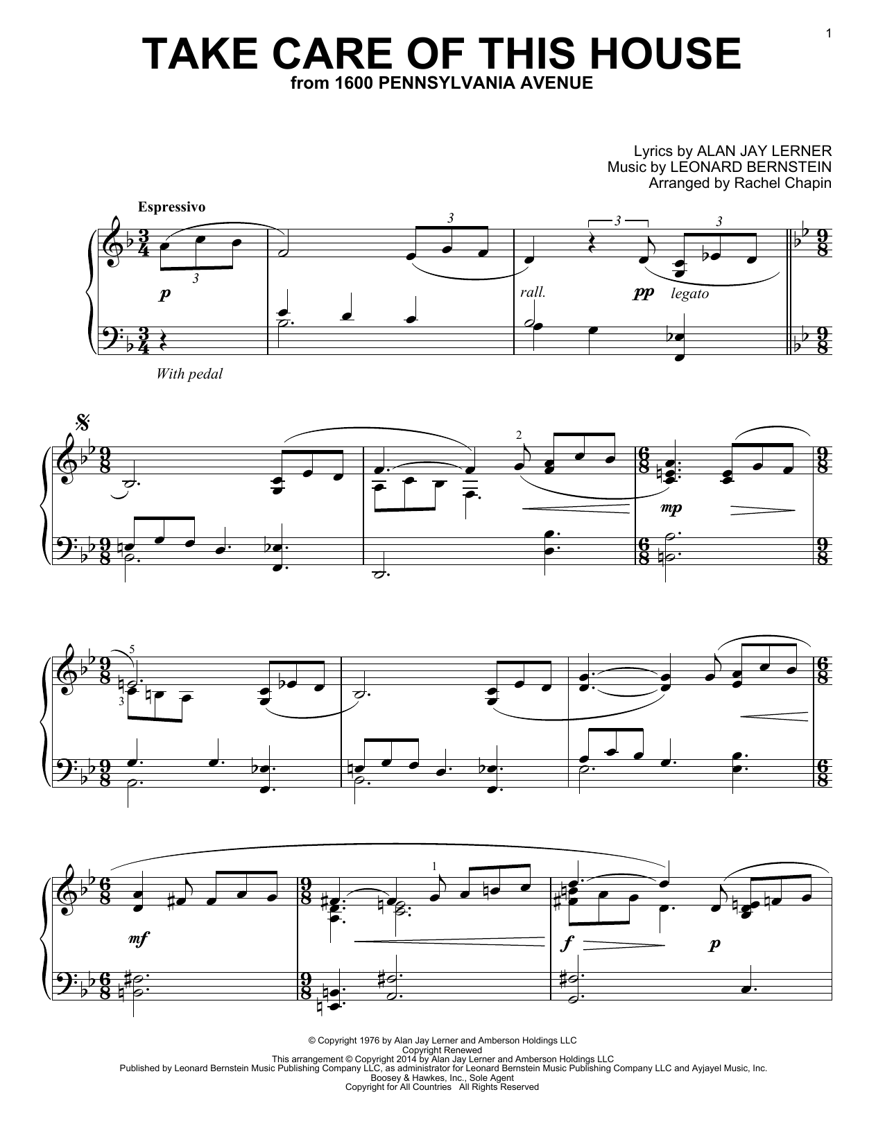 Learn to play Leonard Bernstein Take Care Of This House sheet music for Piano & Vocal in minutes. Price: 7.8900$ Leonard Bernstein Take Care Of This House sheet music notes and chords arranged for Piano & Vocal