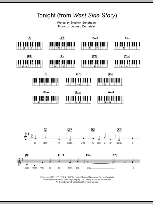 Leonard Bernstein Tonight (from West Side Story) sheet music notes and chords. Download Printable PDF.