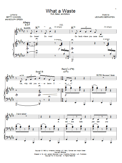 Leonard Bernstein What A Waste sheet music notes and chords. Download Printable PDF.