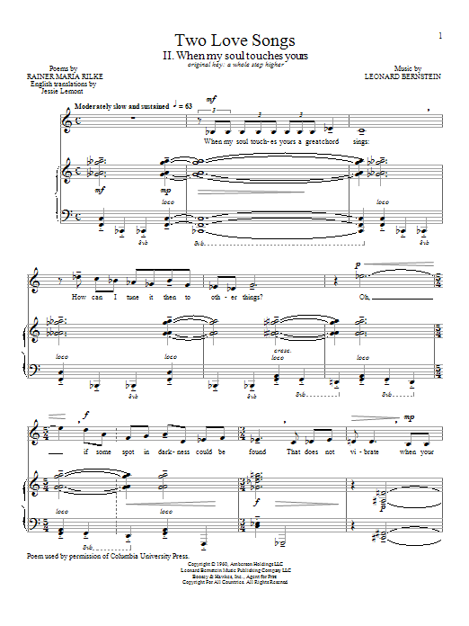 Learn to play Leonard Bernstein When My Soul Touches Yours sheet music for Piano & Vocal in minutes. Price: 7.8900$ Leonard Bernstein When My Soul Touches Yours sheet music notes and chords arranged for Piano & Vocal