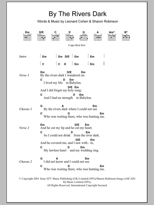 Leonard Cohen By The Rivers Dark sheet music notes and chords. Download Printable PDF.