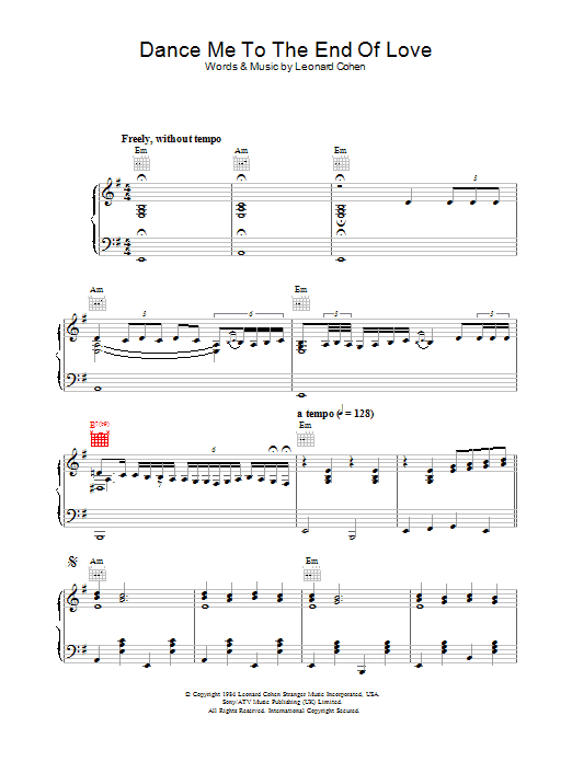 Leonard Cohen Dance Me To The End Of Love (Live Version) sheet music notes and chords. Download Printable PDF.