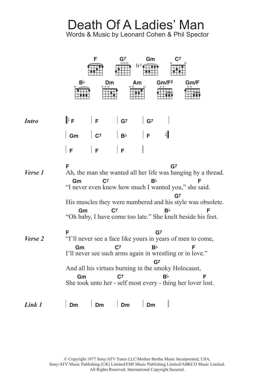 Leonard Cohen Death Of A Ladies' Man sheet music notes and chords. Download Printable PDF.