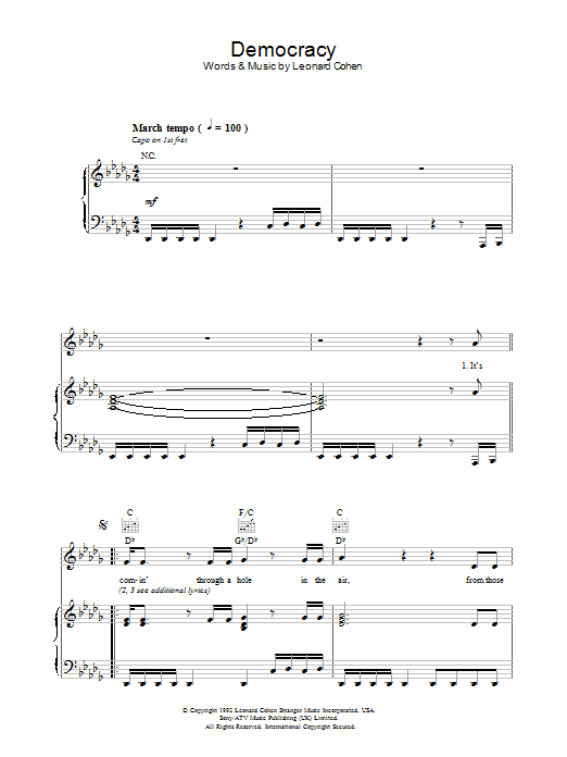 Leonard Cohen Democracy sheet music notes and chords. Download Printable PDF.