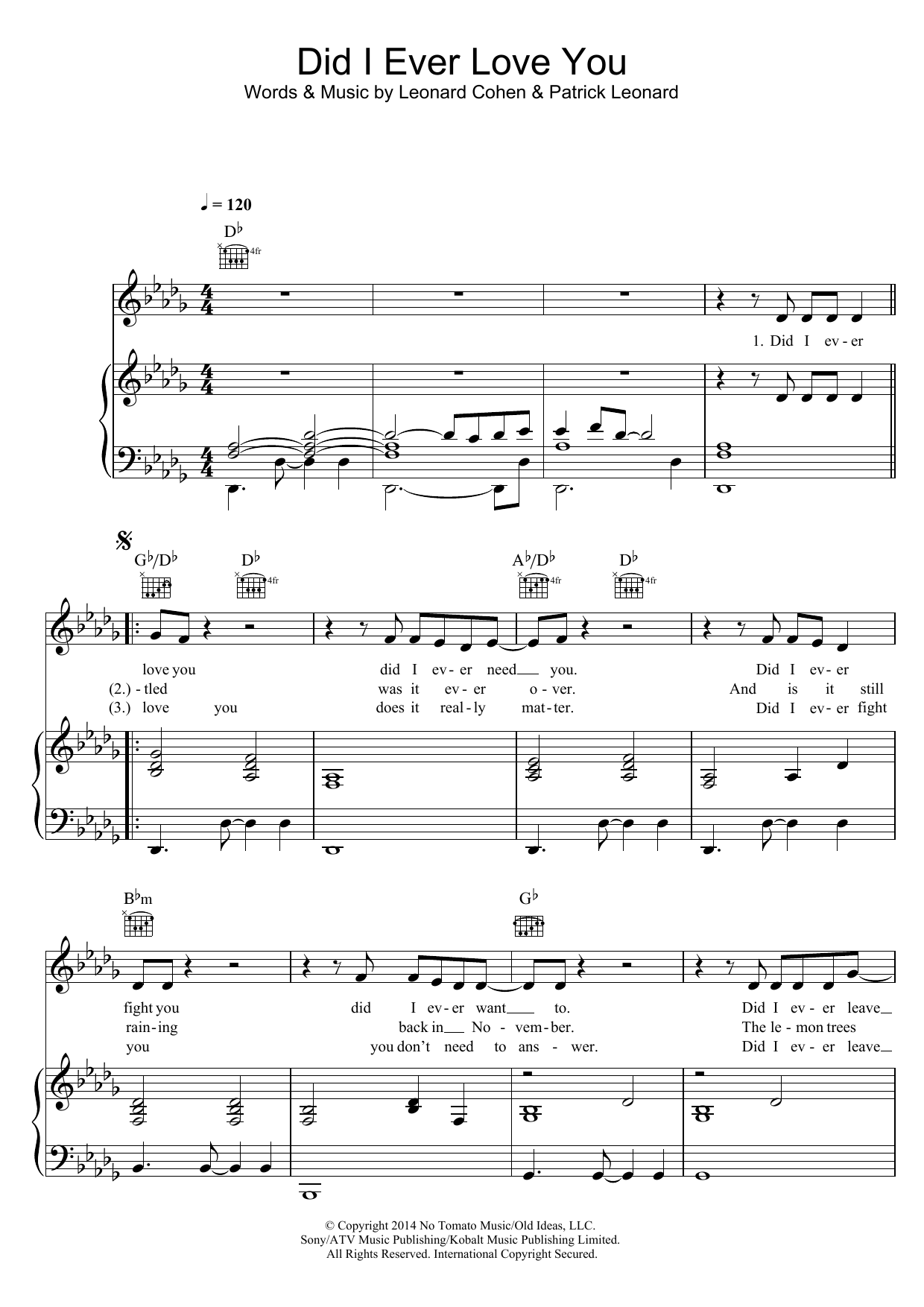 Leonard Cohen Did I Ever Love You sheet music notes and chords. Download Printable PDF.