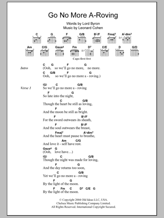 Leonard Cohen Go No More A-Roving sheet music notes and chords. Download Printable PDF.