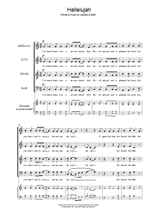 Leonard Cohen Hallelujah sheet music notes and chords. Download Printable PDF.