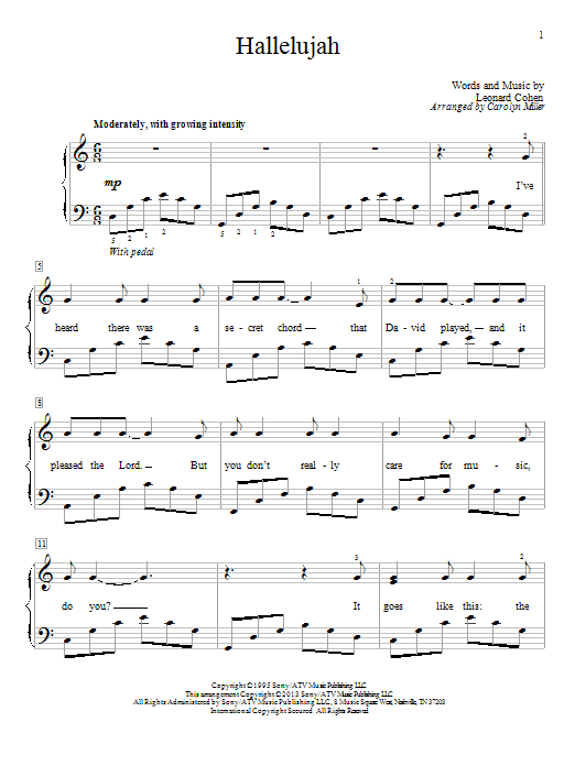 Carolyn Miller Hallelujah sheet music notes and chords. Download Printable PDF.