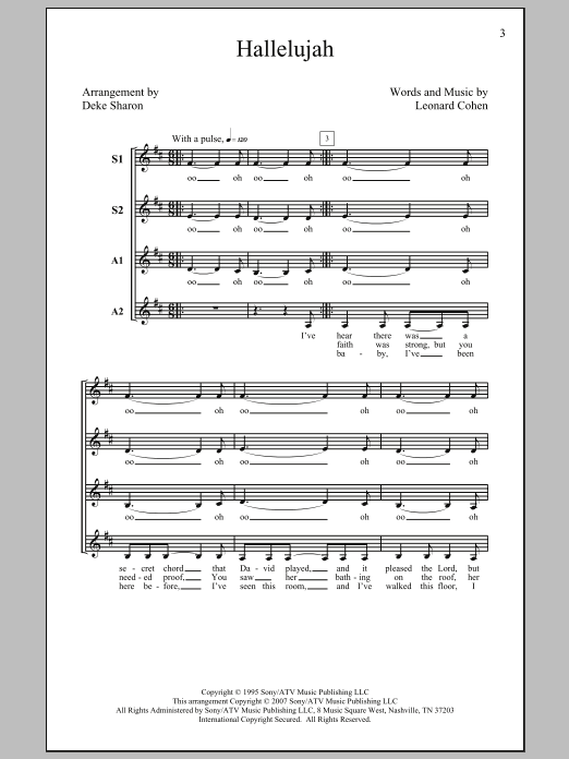 Leonard Cohen Hallelujah (arr. Deke Sharon) sheet music notes and chords. Download Printable PDF.