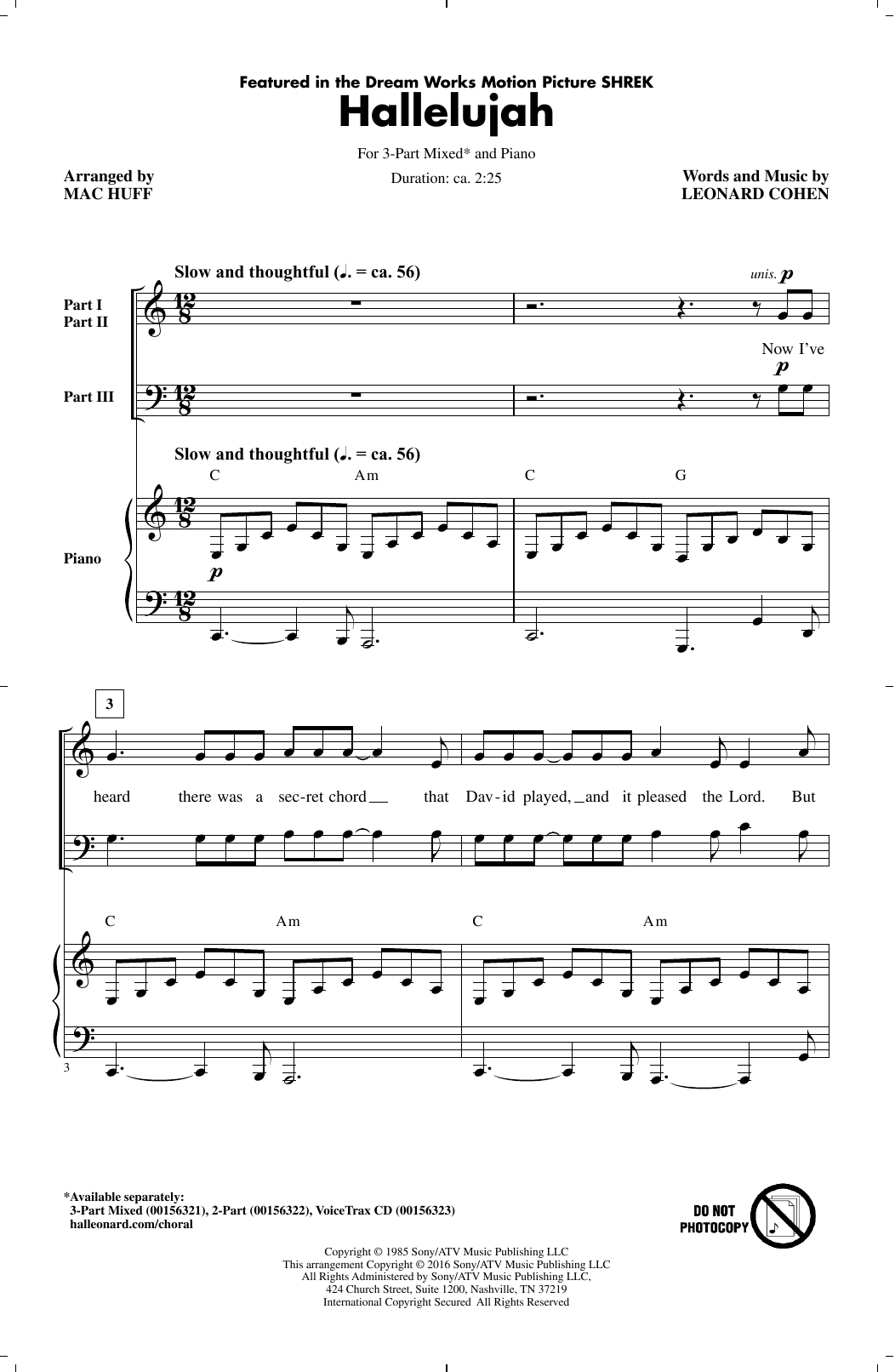 Leonard Cohen Hallelujah (arr. Mac Huff) sheet music notes and chords. Download Printable PDF.