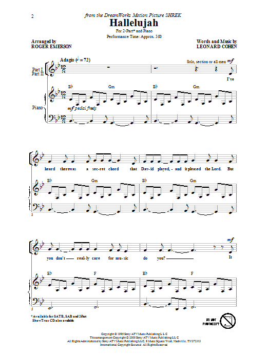 Leonard Cohen Hallelujah (arr. Roger Emerson) sheet music notes and chords. Download Printable PDF.