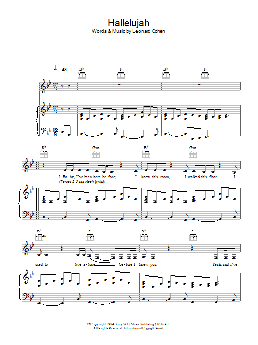 Leonard Cohen Hallelujah (Live) sheet music notes and chords arranged for Piano, Vocal & Guitar Chords