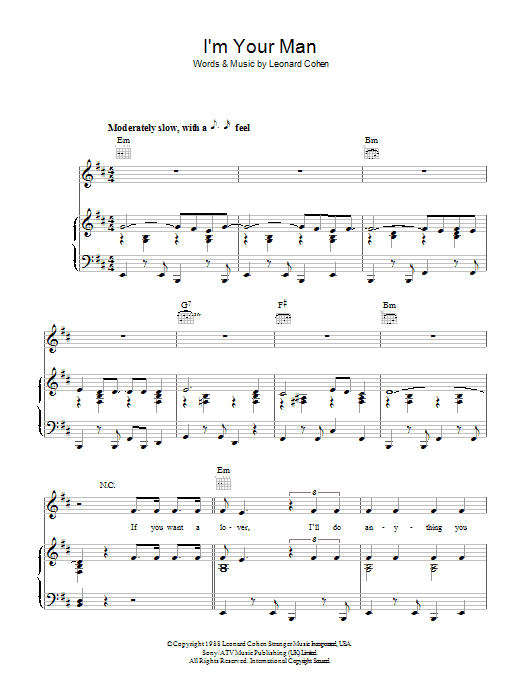 Leonard Cohen I'm Your Man sheet music notes and chords. Download Printable PDF.