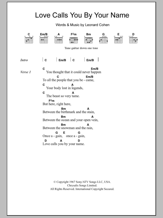 Leonard Cohen Love Calls You By Your Name sheet music notes and chords. Download Printable PDF.