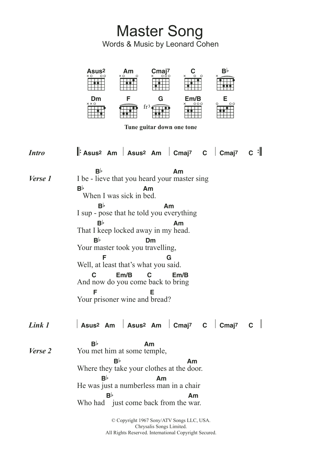 Leonard Cohen Master Song sheet music notes and chords. Download Printable PDF.