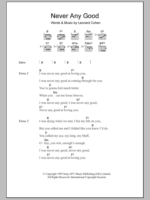 Leonard Cohen Never Any Good sheet music notes and chords. Download Printable PDF.