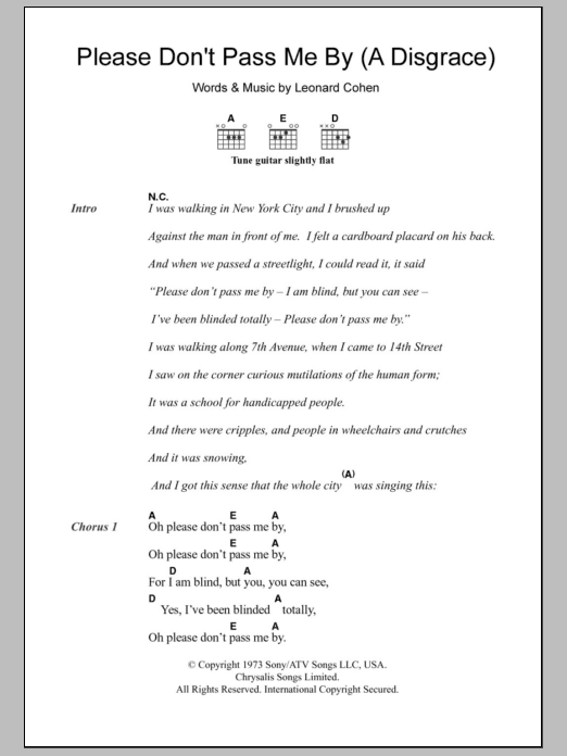 Leonard Cohen Please Don't Pass Me By (A Disgrace) sheet music notes and chords. Download Printable PDF.