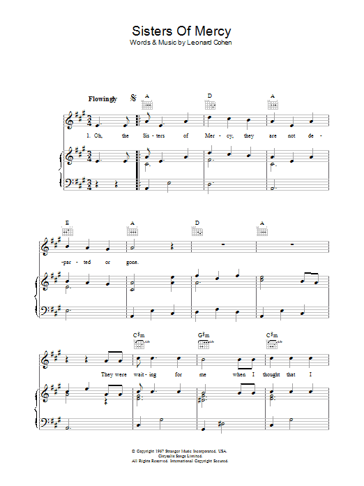 Leonard Cohen Sisters Of Mercy sheet music notes and chords. Download Printable PDF.