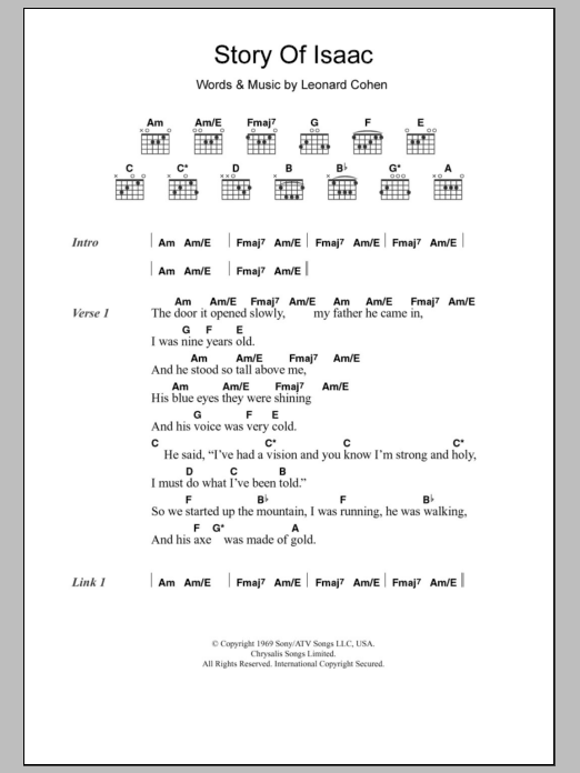 Leonard Cohen Story Of Isaac sheet music notes and chords. Download Printable PDF.