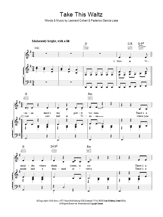 Leonard Cohen Take This Waltz sheet music notes and chords. Download Printable PDF.