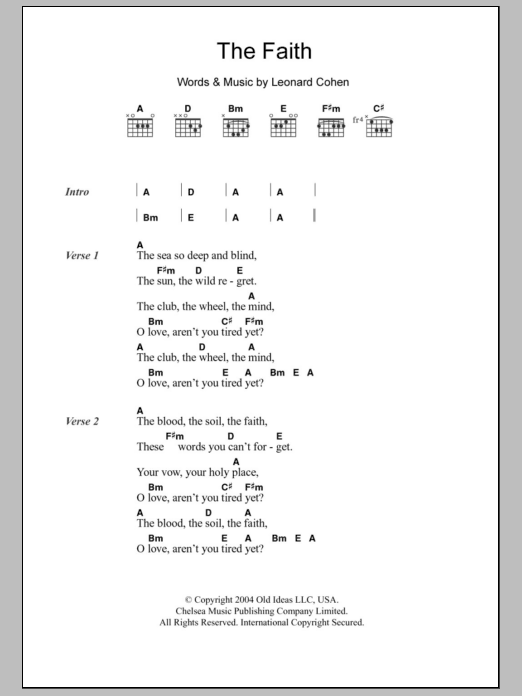 Leonard Cohen The Faith sheet music notes and chords. Download Printable PDF.