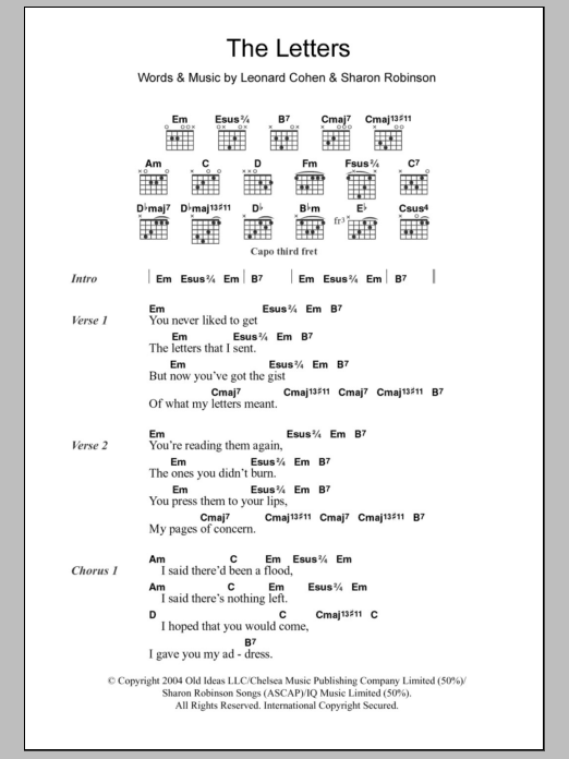 Leonard Cohen The Letters sheet music notes and chords. Download Printable PDF.