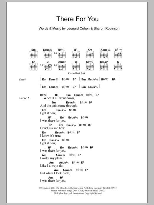 Leonard Cohen There For You sheet music notes and chords. Download Printable PDF.