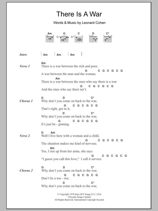 Leonard Cohen There Is A War sheet music notes and chords. Download Printable PDF.