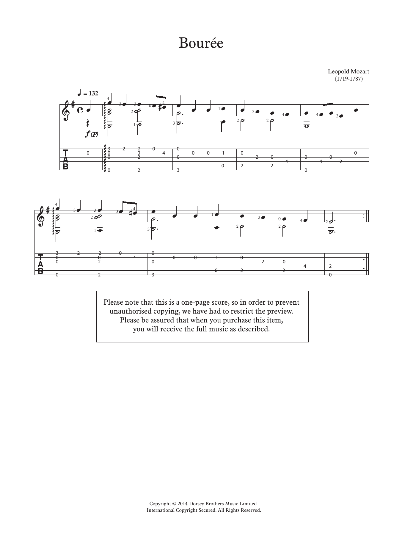 Leopold Mozart Bouree sheet music notes and chords. Download Printable PDF.