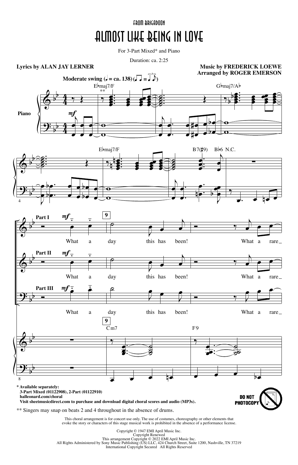 Lerner & Loewe Almost Like Being In Love (from Brigadoon) (arr. Roger Emerson) sheet music notes and chords. Download Printable PDF.