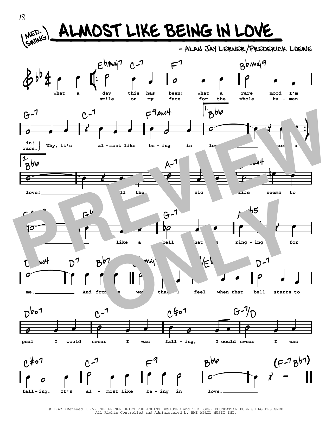 Lerner & Loewe Almost Like Being In Love (High Voice) (from Brigadoon) sheet music notes and chords. Download Printable PDF.