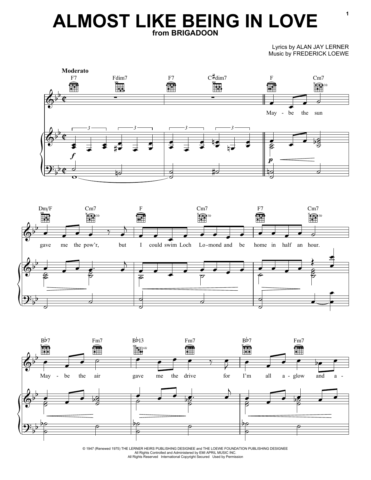 Lerner & Loewe Almost Like Being In Love sheet music notes and chords. Download Printable PDF.